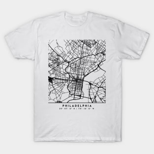 PHILADELPHIA PENNSYLVANIA BLACK CITY STREET MAP ART T-Shirt